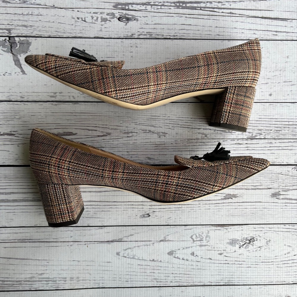 J.Crew Avery Women Italy Plaid Tweed Tassel Block Heel Pumps Kate Middleton 7.5 - Picture 4 of 13